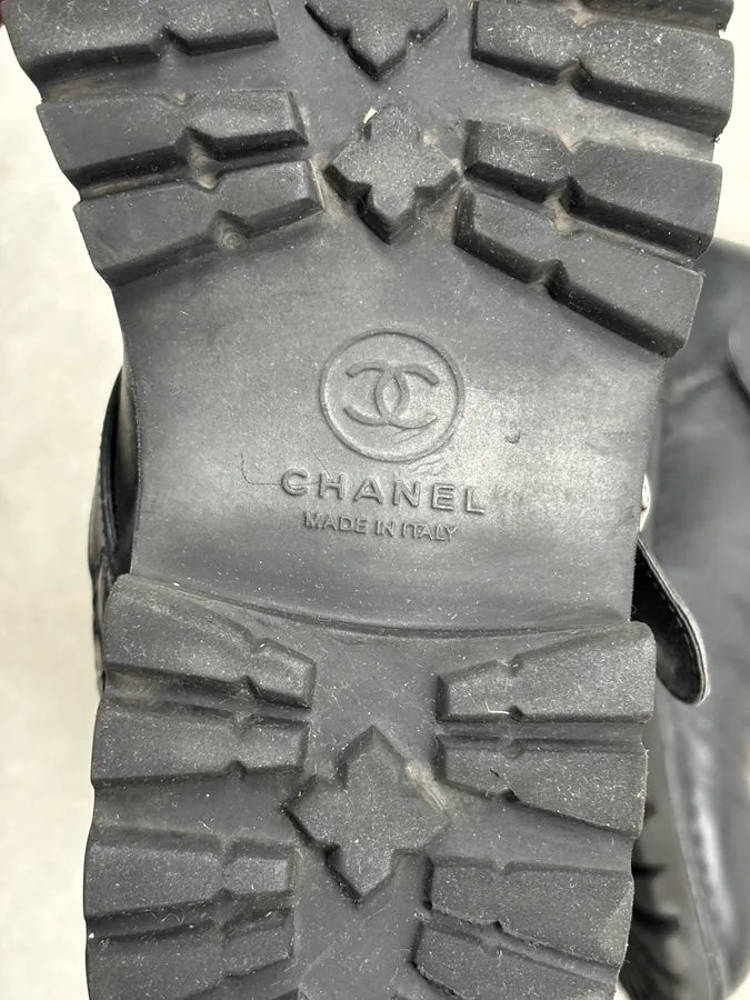 Chanel Black Leather Quilted Biker Boots UYPaTeJ 14