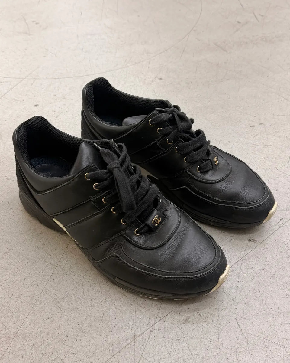 Chanel Black Leather Runners Sneakers psaUvlB 1