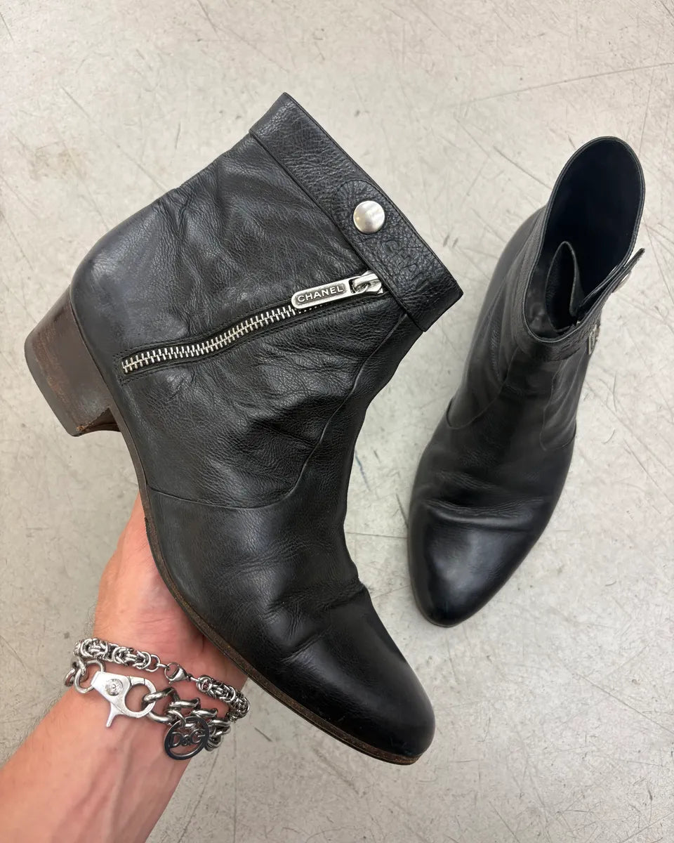 Chanel Black Leather Side Zip Boots YVoagOB 0