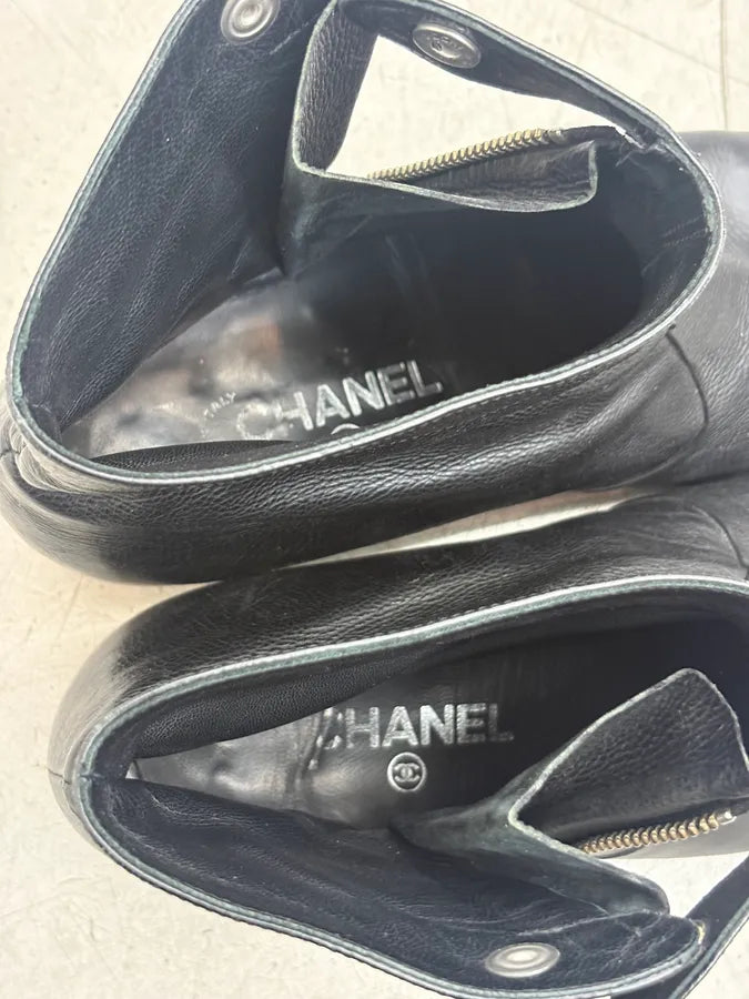 Chanel Black Leather Side Zip Boots YVoagOB 8