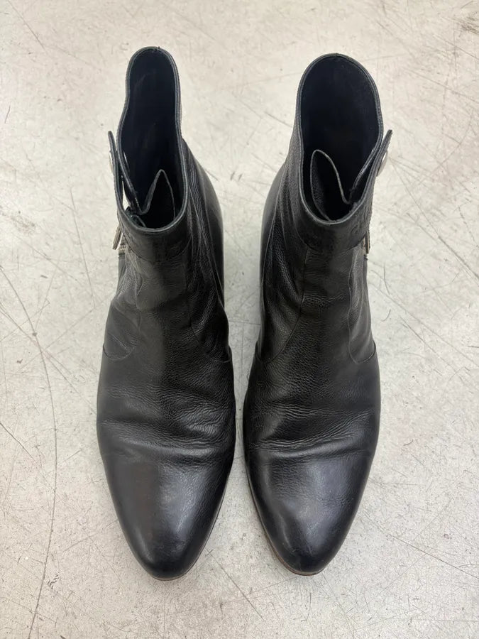 Chanel Black Leather Side Zip Boots YVoagOB 1