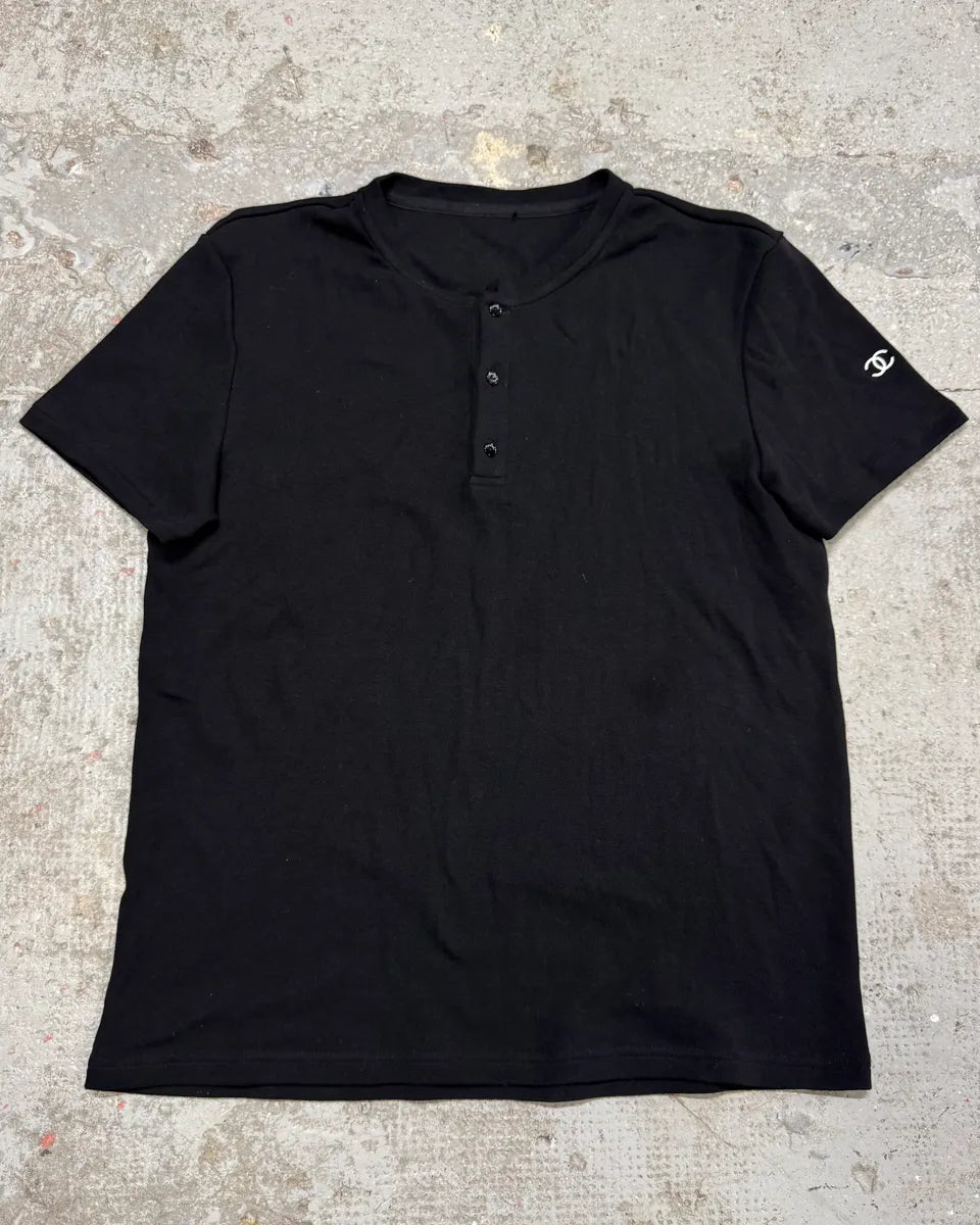 Chanel Black Short Sleeves Henley Tee-Shirt (S) xUdxPsF 0