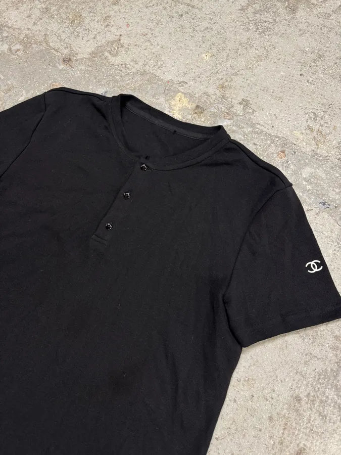 Chanel Black Short Sleeves Henley Tee-Shirt (S) xUdxPsF 1