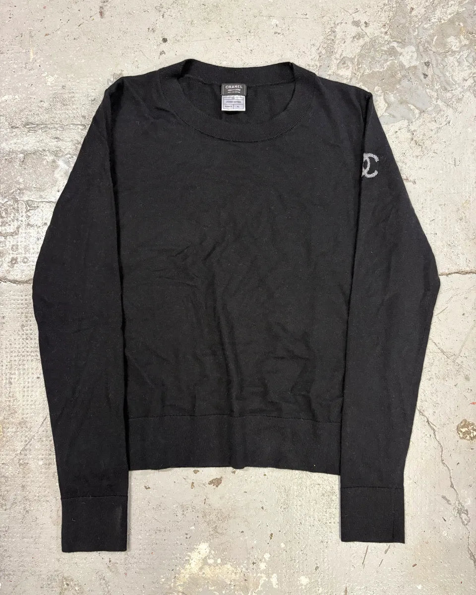 Chanel Black Uniform Logo Sweater (S) iSYOlkV 0