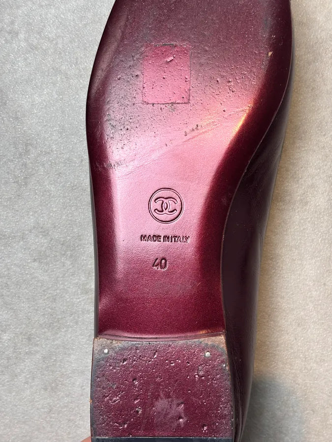 Chanel Bordeaux Leather Logo Ballet Flats cAiJWRE 8