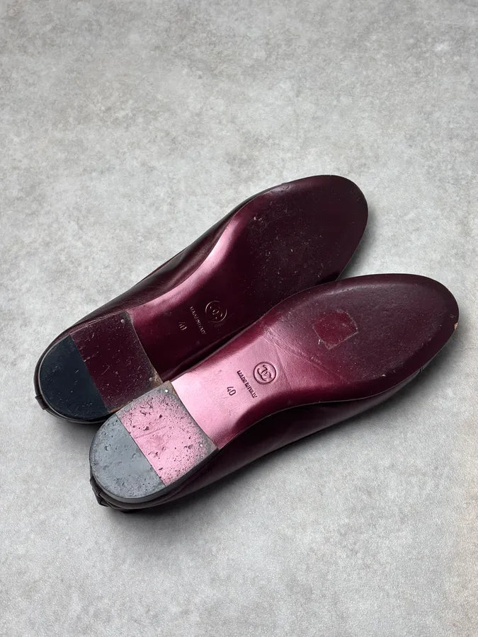 Chanel Bordeaux Leather Logo Ballet Flats cAiJWRE 7
