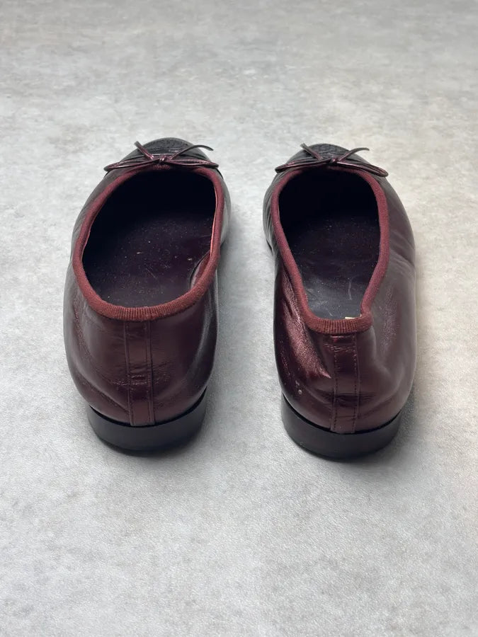 Chanel Bordeaux Leather Logo Ballet Flats cAiJWRE 5