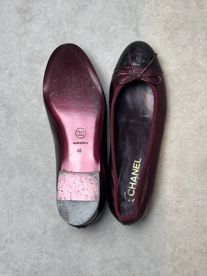 Chanel Bordeaux Leather Logo Ballet Flats cAiJWRE 6