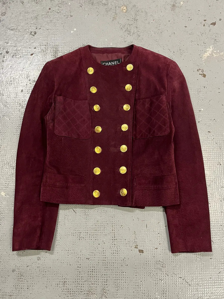 Chanel Bordeaux Suede Double-Breasted Blazer FNkWEPN 0