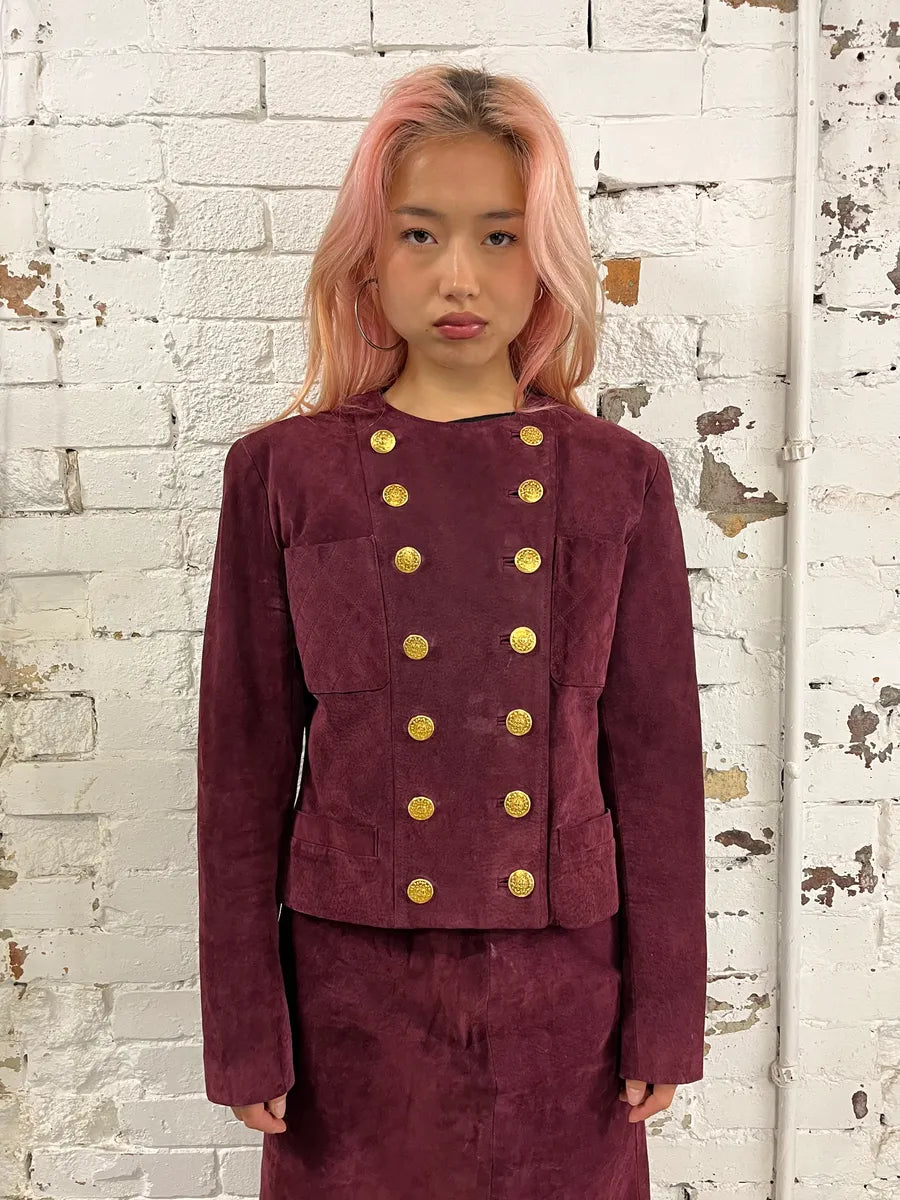 Chanel Bordeaux Suede Double-Breasted Blazer FNkWEPN 1