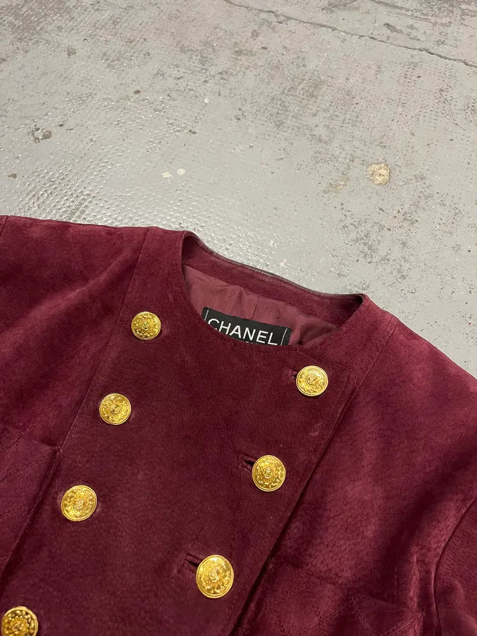 Chanel Bordeaux Suede Double-Breasted Blazer FNkWEPN 4