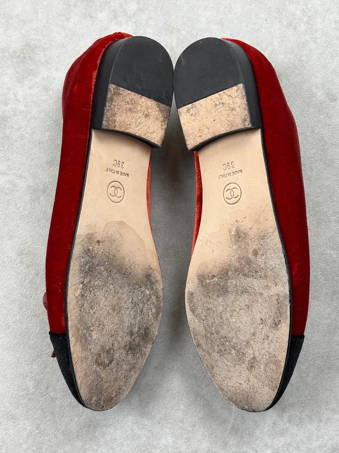 Chanel Bordeaux Velvet Ballet CC Flats EUrGiWE 8