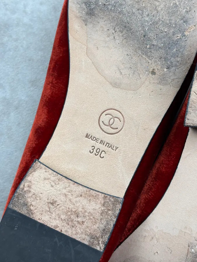 Chanel Bordeaux Velvet Ballet CC Flats EUrGiWE 7