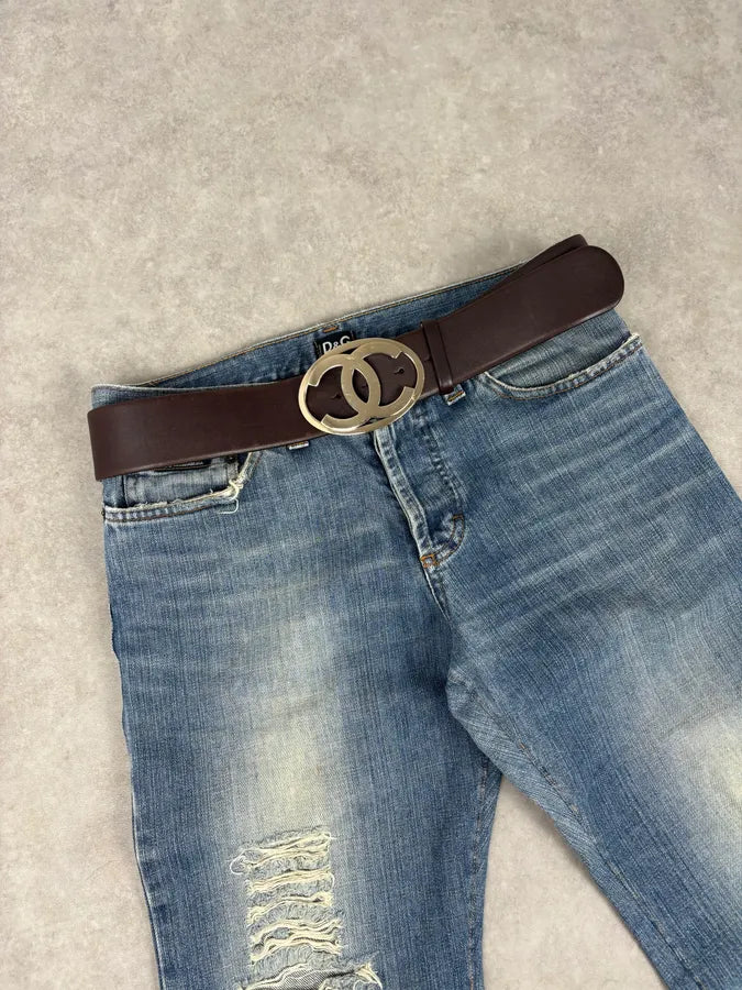 Chanel Brown Leather Gold-Tone Buckle Belt DmElAVN 0