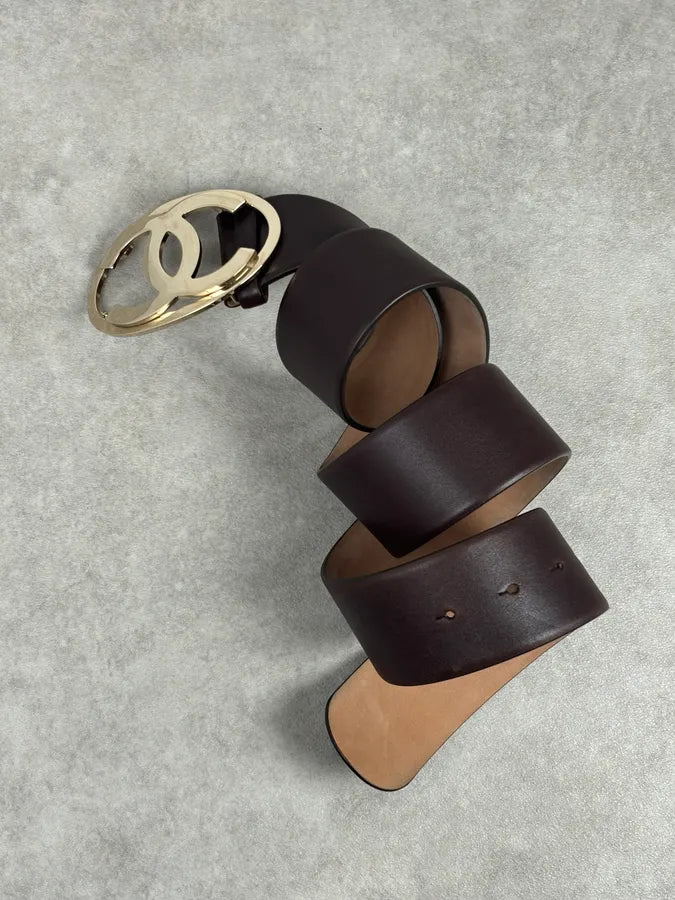 Chanel Brown Leather Gold-Tone Buckle Belt DmElAVN 6