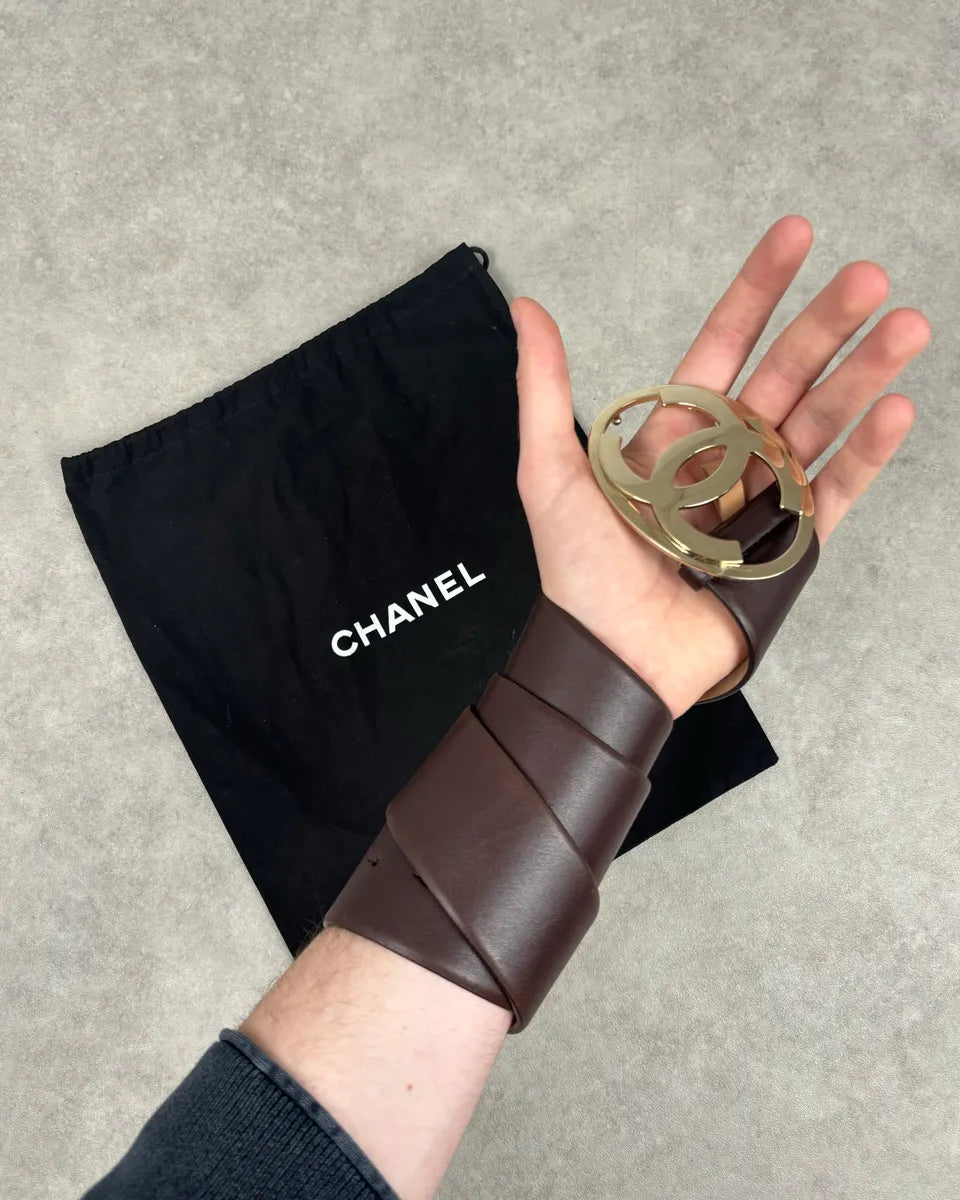 Chanel Brown Leather Gold-Tone Buckle Belt DmElAVN 1