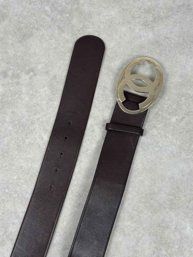 Chanel Brown Leather Gold-Tone Buckle Belt DmElAVN 4