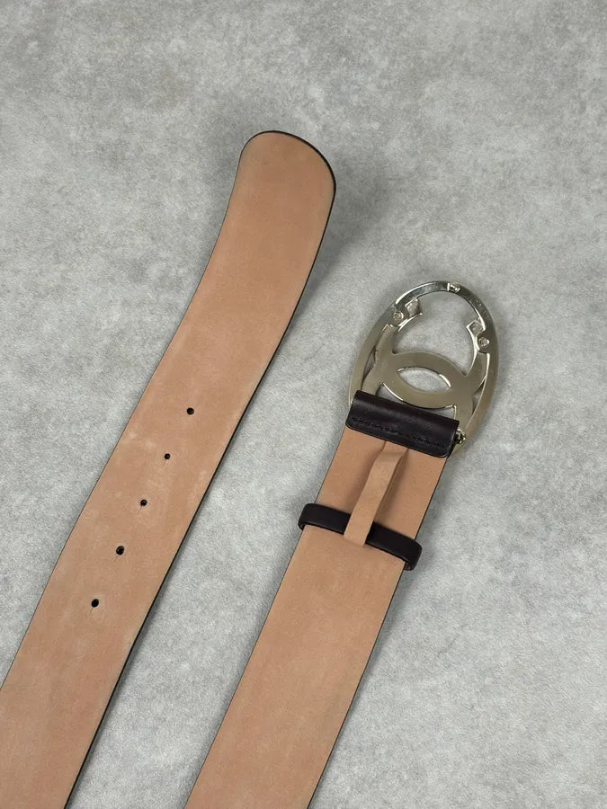 Chanel Brown Leather Gold-Tone Buckle Belt DmElAVN 5