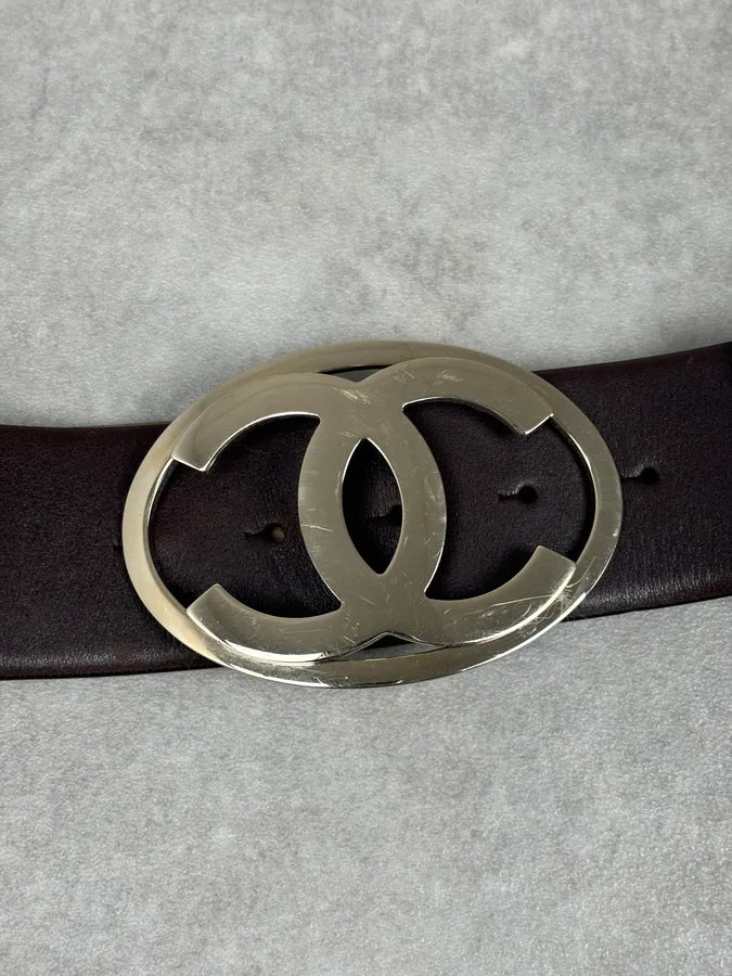 Chanel Brown Leather Gold-Tone Buckle Belt DmElAVN 3