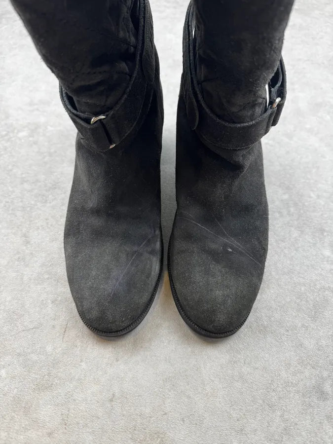 Chanel Black Suede Quilted Effect Fur Suede Boots QDqOGLo 8