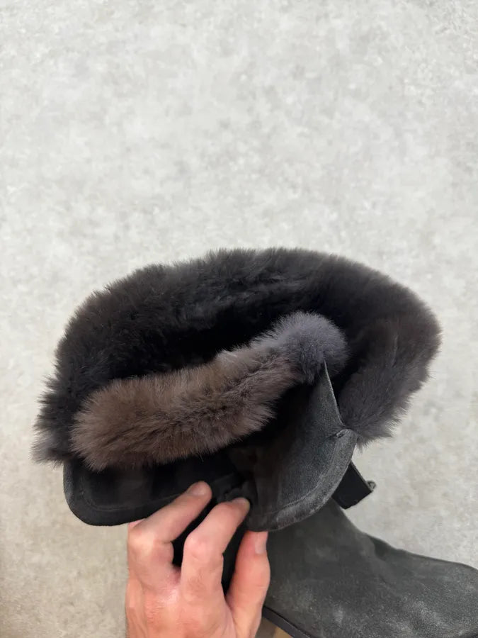 Chanel Black Suede Quilted Effect Fur Suede Boots QDqOGLo 9