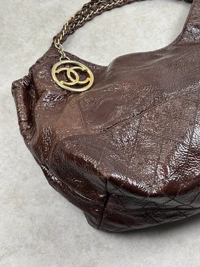 Chanel Brown Burgundy Patent Leather Coco Cabas Shoulder Bag QQYjQri 7