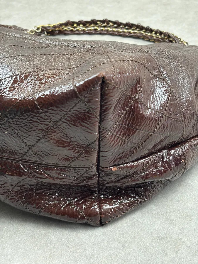 Chanel Brown Burgundy Patent Leather Coco Cabas Shoulder Bag QQYjQri 11