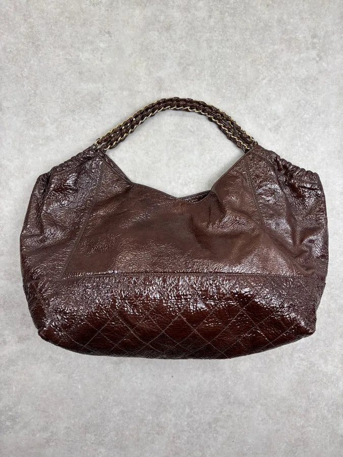 Chanel Brown Burgundy Patent Leather Coco Cabas Shoulder Bag QQYjQri 13