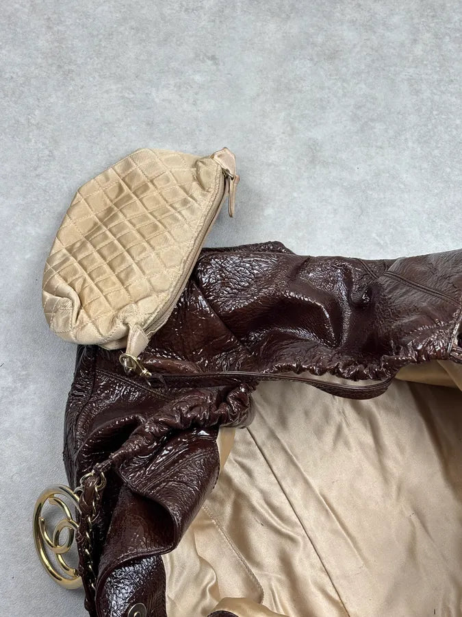 Chanel Brown Burgundy Patent Leather Coco Cabas Shoulder Bag QQYjQri 19