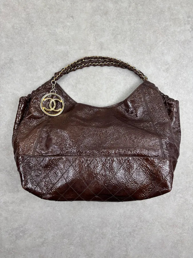Chanel Brown Burgundy Patent Leather Coco Cabas Shoulder Bag QQYjQri 1