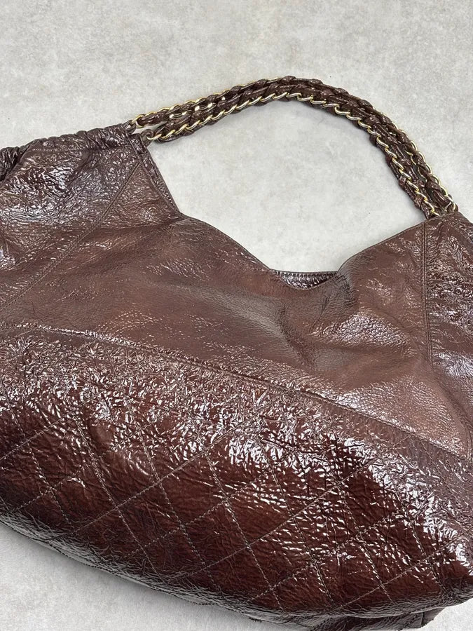 Chanel Brown Burgundy Patent Leather Coco Cabas Shoulder Bag QQYjQri 14