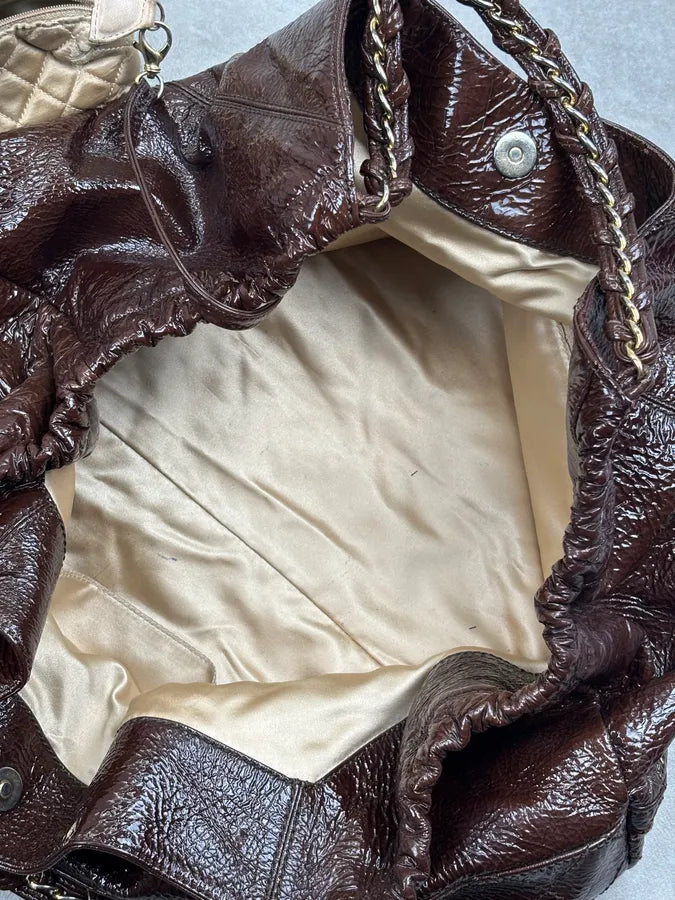 Chanel Brown Burgundy Patent Leather Coco Cabas Shoulder Bag QQYjQri 22