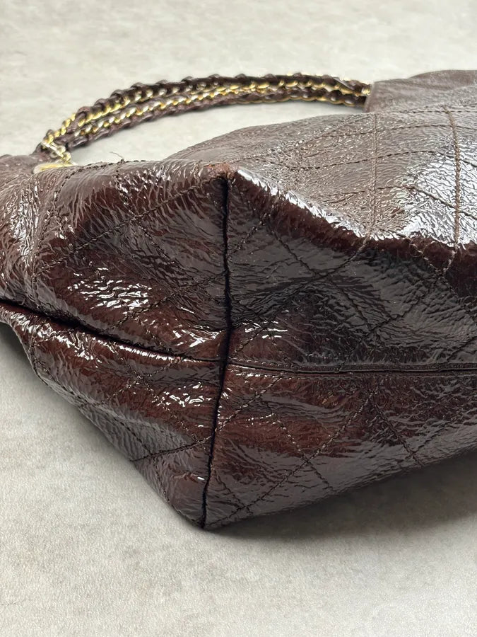 Chanel Brown Burgundy Patent Leather Coco Cabas Shoulder Bag QQYjQri 10