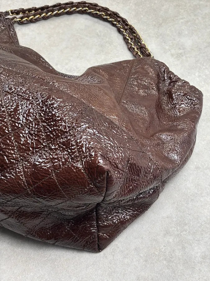Chanel Brown Burgundy Patent Leather Coco Cabas Shoulder Bag QQYjQri 15