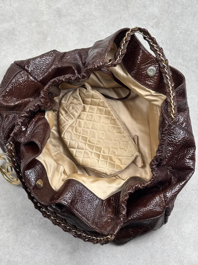 Chanel Brown Burgundy Patent Leather Coco Cabas Shoulder Bag QQYjQri 18