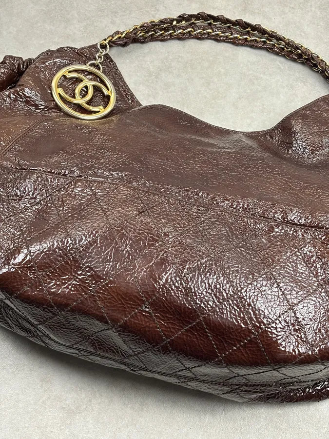 Chanel Brown Burgundy Patent Leather Coco Cabas Shoulder Bag QQYjQri 9