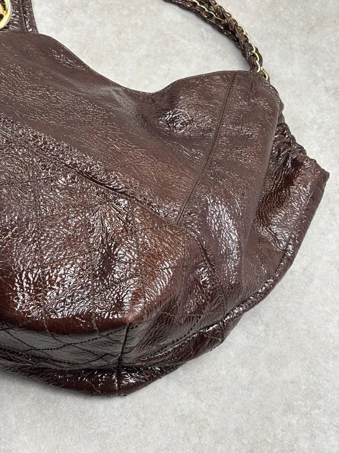 Chanel Brown Burgundy Patent Leather Coco Cabas Shoulder Bag QQYjQri 6