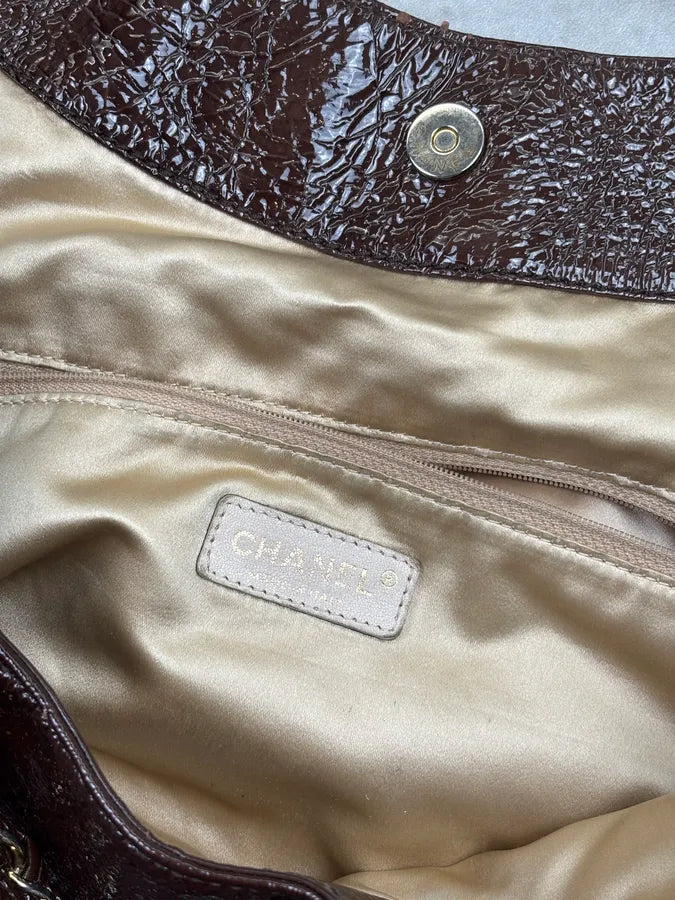 Chanel Brown Burgundy Patent Leather Coco Cabas Shoulder Bag QQYjQri 21