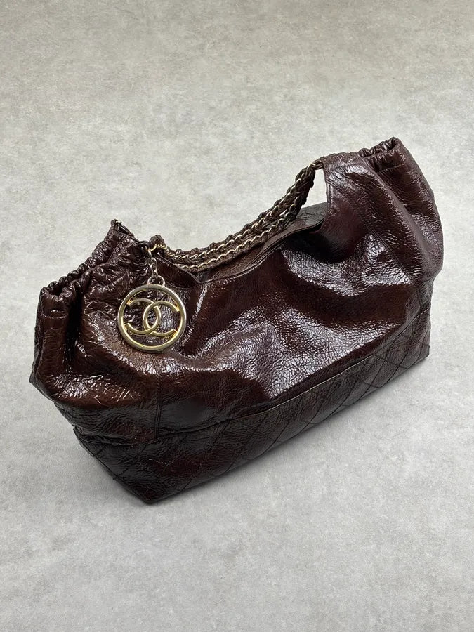 Chanel Brown Burgundy Patent Leather Coco Cabas Shoulder Bag QQYjQri 3