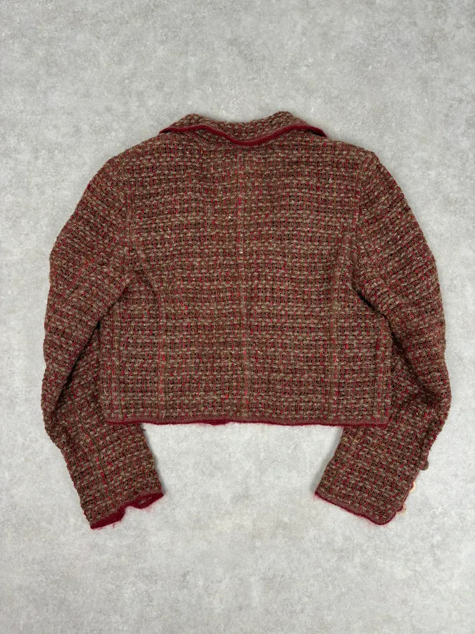 Chanel Burgundy Wool Tweed Contrast Trim Blazer VHVqpXO 4