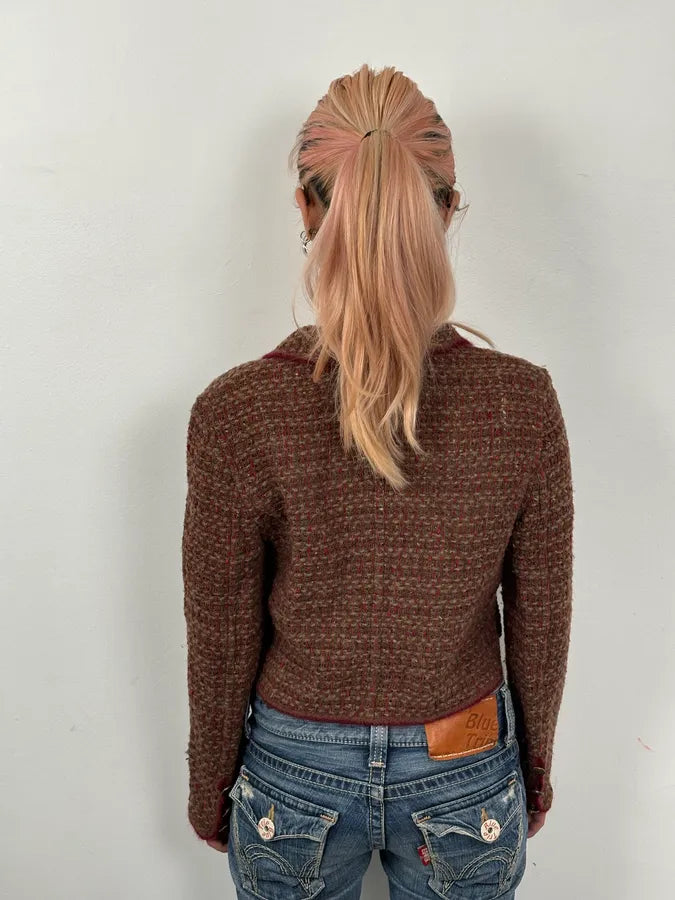 Chanel Burgundy Wool Tweed Contrast Trim Blazer VHVqpXO 2