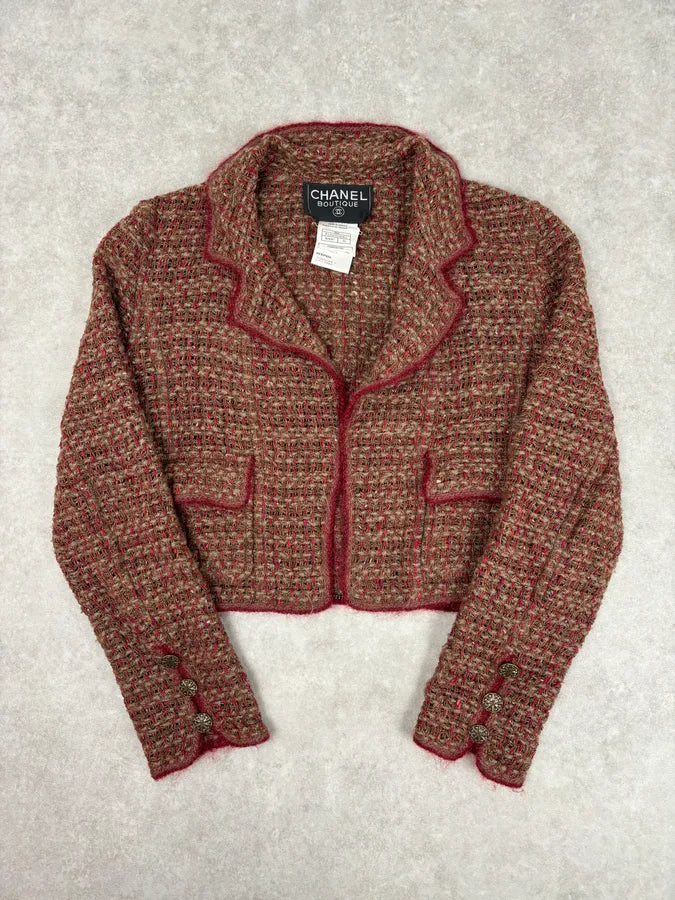 Chanel Burgundy Wool Tweed Contrast Trim Blazer VHVqpXO 0