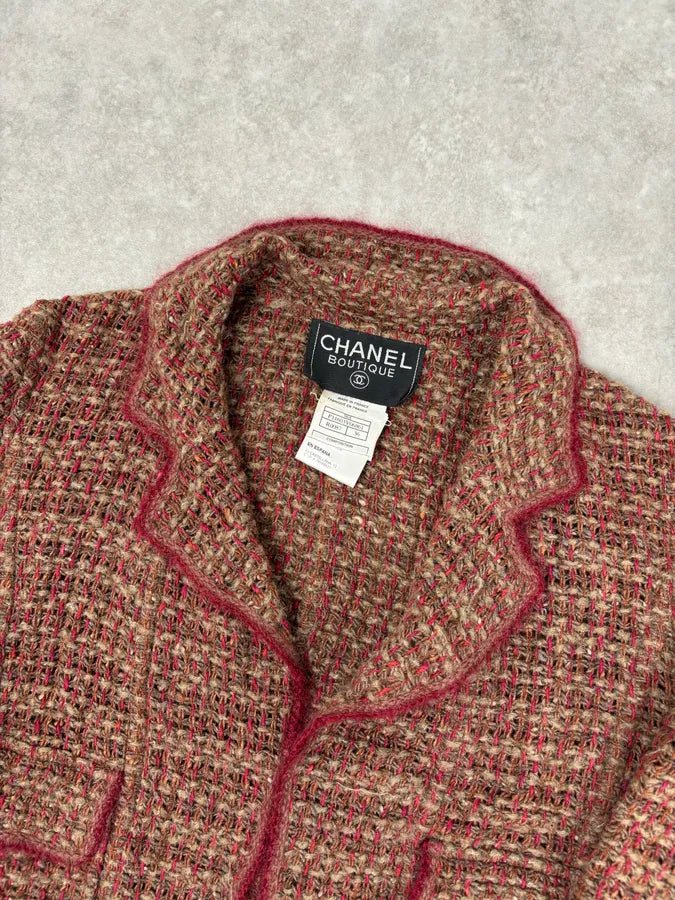Chanel Burgundy Wool Tweed Contrast Trim Blazer VHVqpXO 3