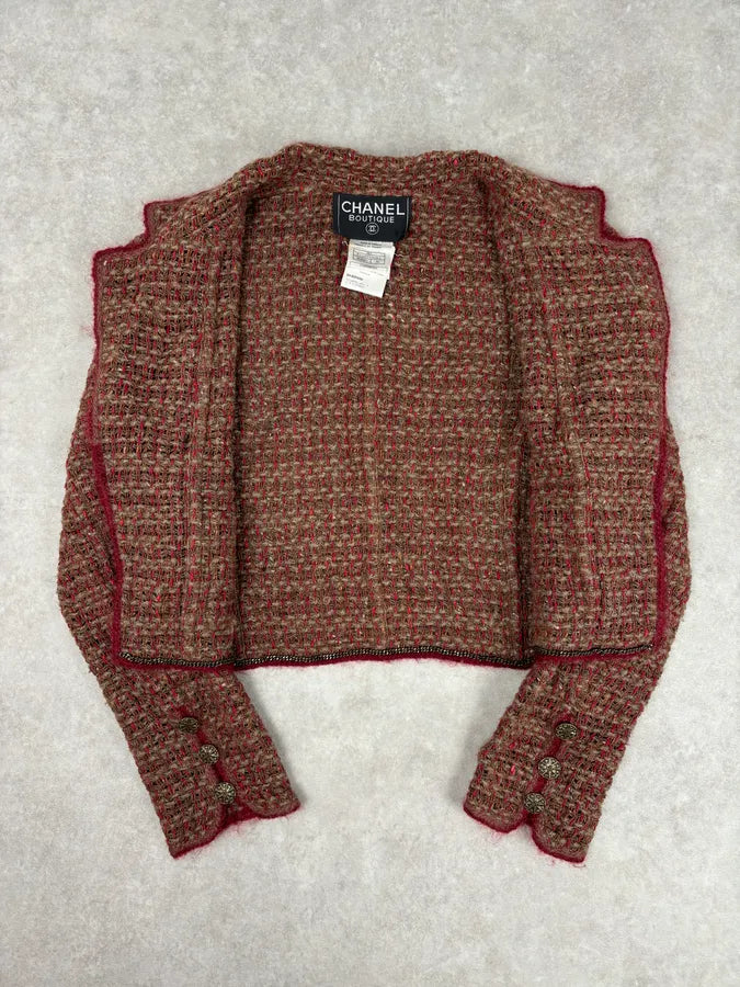Chanel Burgundy Wool Tweed Contrast Trim Blazer VHVqpXO 6