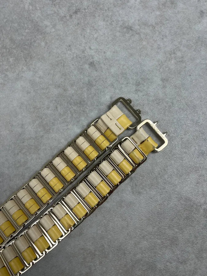 Chanel Cream & Yellow Steel And Leather Belt dYddPMA 5