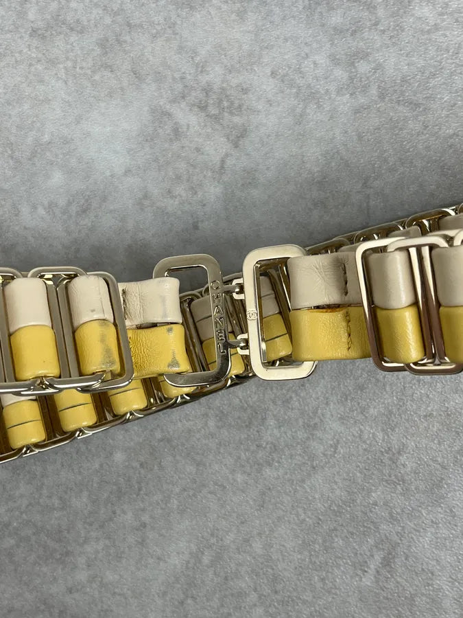 Chanel Cream & Yellow Steel And Leather Belt dYddPMA 3