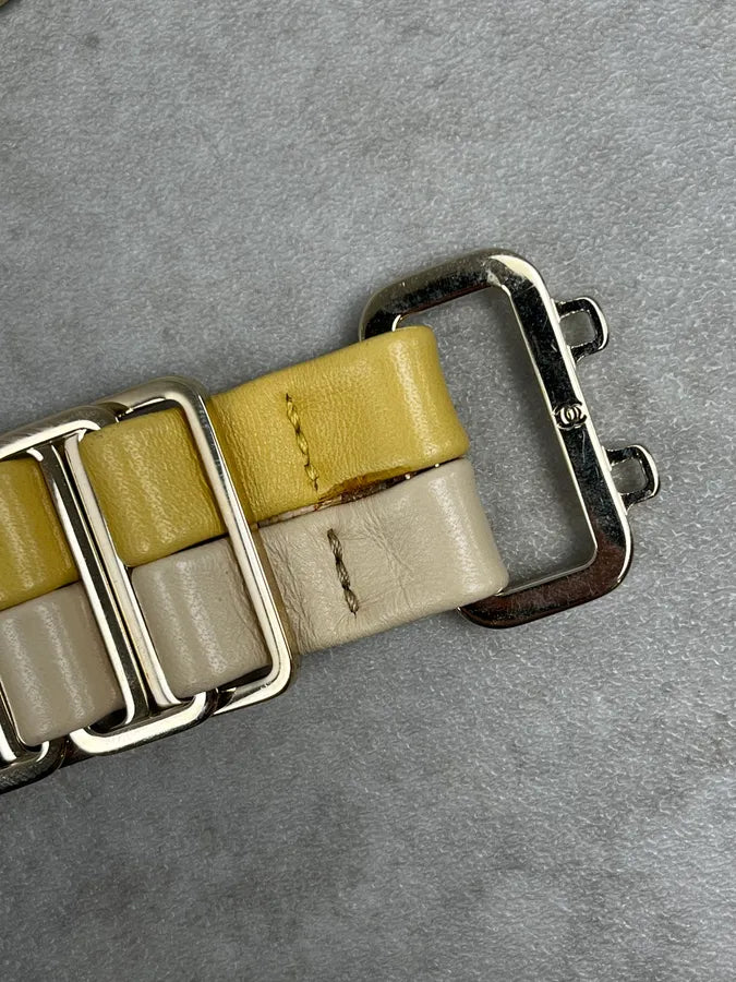 Chanel Cream & Yellow Steel And Leather Belt dYddPMA 4