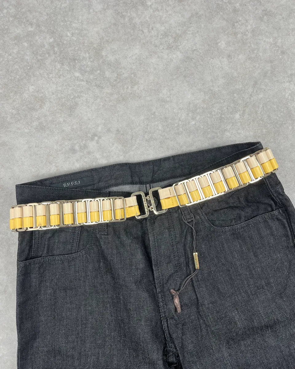 Chanel Cream & Yellow Steel And Leather Belt dYddPMA 1