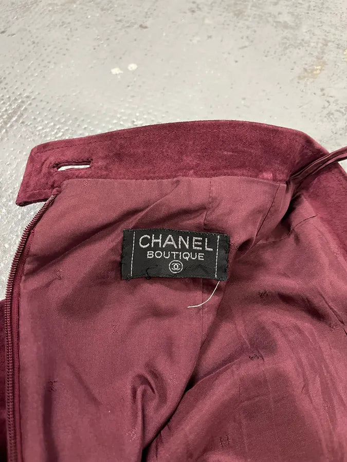 Chanel Double Breasted Bordeaux Suede Jacket & Skirt Set zZrqKJa 10