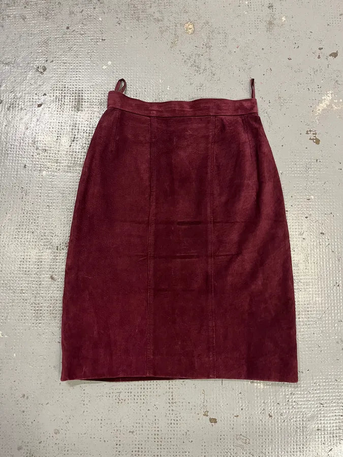 Chanel Double Breasted Bordeaux Suede Jacket & Skirt Set zZrqKJa 8